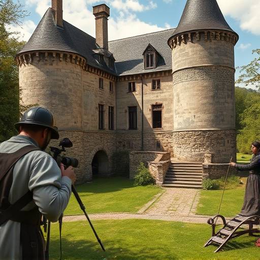 Tournage d'un film historique dans un château en Dordogne
